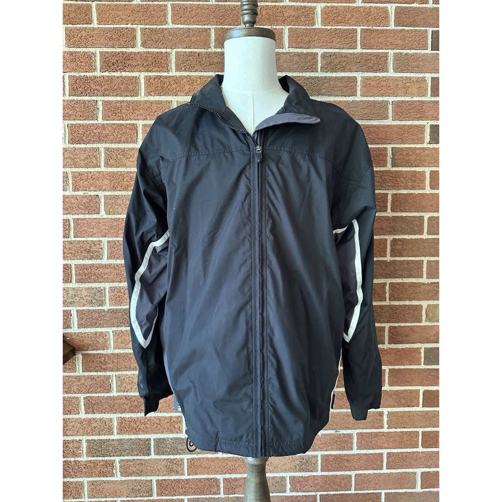 Reebok Mens 2XL Windbreaker Jacket Full Zip Black Grey Lined Track Coat